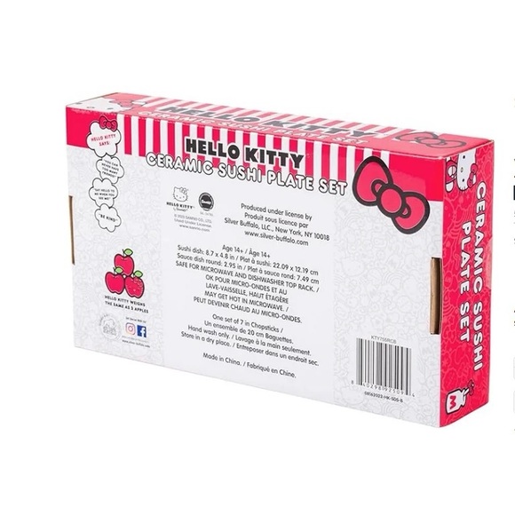 Silver Buffalo Sanrio Hello Kitty Red and White Bow Ceramic Sushi Set - Picture 3 of 7